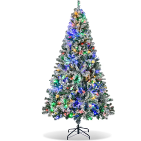 7.5ft Pre-Lit Premium Snow Flocked Artificial Christmas Tree With 1450 Tips 350 LED Multicolor Lights