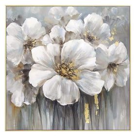 Abstract Golden White Flowers Hand Painted Oil Painting On Canvas Wall Art Wall Pictures Painting For Living Room Home Decor