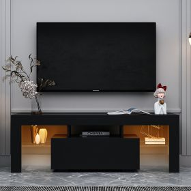 Black TV Stand with LED RGB Lights, Flat Screen TV Cabinet, Gaming Consoles - in Lounge Room, Living Room and Bedroom(Black)