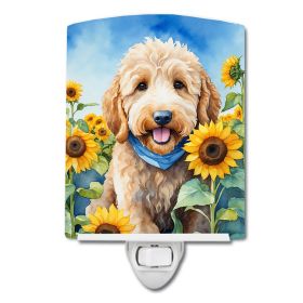 NEW Goldendoodle in Sunflowers Ceramic Night Light Compact, UL-Certified, Ideal for Bedroom, Bathroom, Nursery, Hallway, Kitchen, 6x4x3, Multicolor