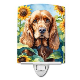 NEW Cocker Spaniel in Sunflowers Ceramic Night Light Compact, UL-Certified, Ideal for Bedroom, Bathroom, Nursery, Hallway, Kitchen, 6x4x3, Multicolor