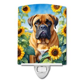 NEW Bullmastiff in Sunflowers Ceramic Night Light Compact, UL-Certified, Ideal for Bedroom, Bathroom, Nursery, Hallway, Kitchen, 6x4x3, Multicolor