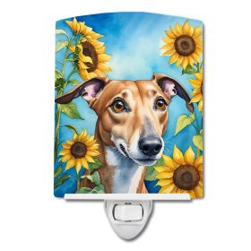 NEW Greyhound in Sunflowers Ceramic Night Light Compact, UL-Certified, Ideal for Bedroom, Bathroom, Nursery, Hallway, Kitchen, 6x4x3, Multicolor