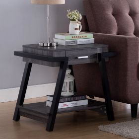 Home End Table with Drawer, Side Table with Storage Shelf in Distressed Grey & Black